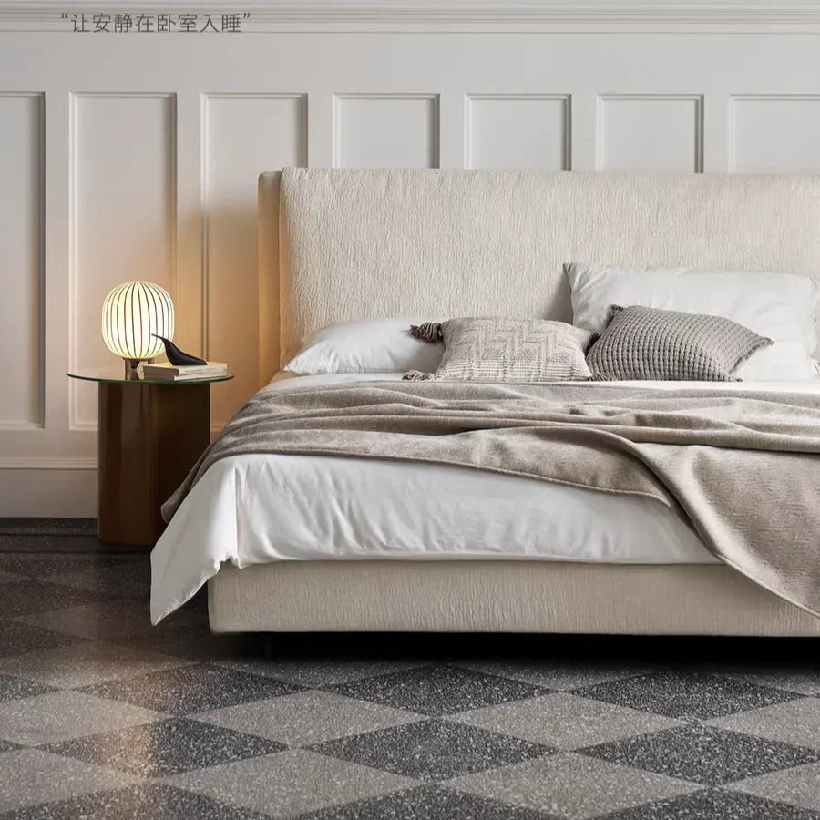 Upholstered Bed – French Retro Cream Linen Mid-Century Modern Design | 5550