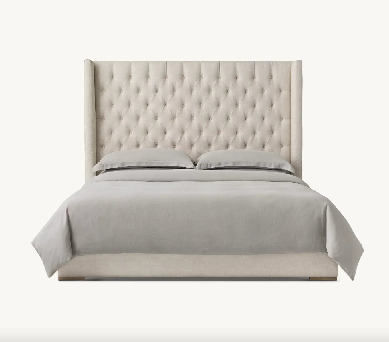 Upholstered Shelter Bed – Diamond-Tufted Wingback Mid-Century French Oak Frame