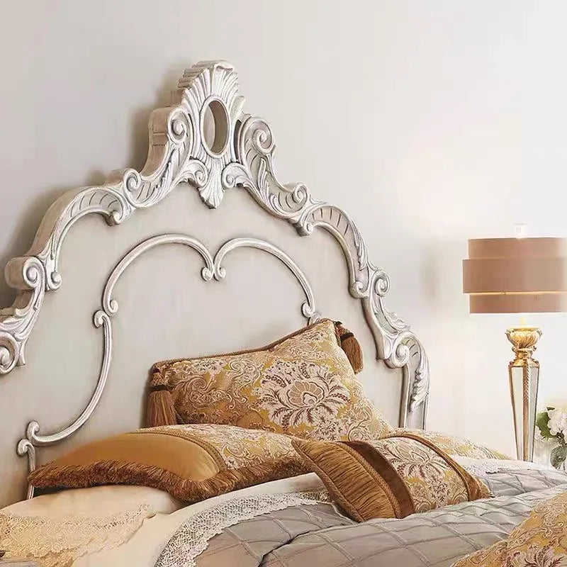 French-Style Carved Bed – Solid Wood Vintage Artisan Statement Piece