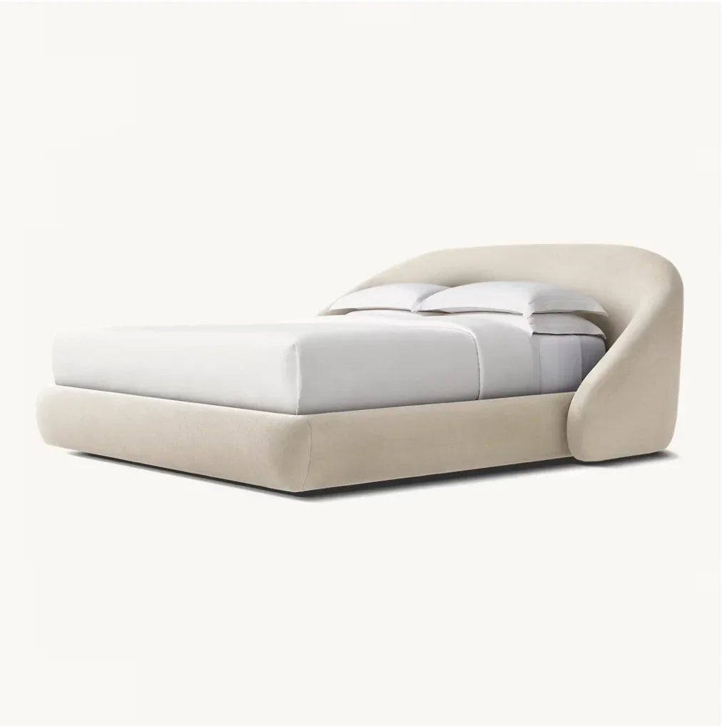 Upholstered Shelter Bed with Waterfall Arms – Contemporary European Fabric Platform Bed