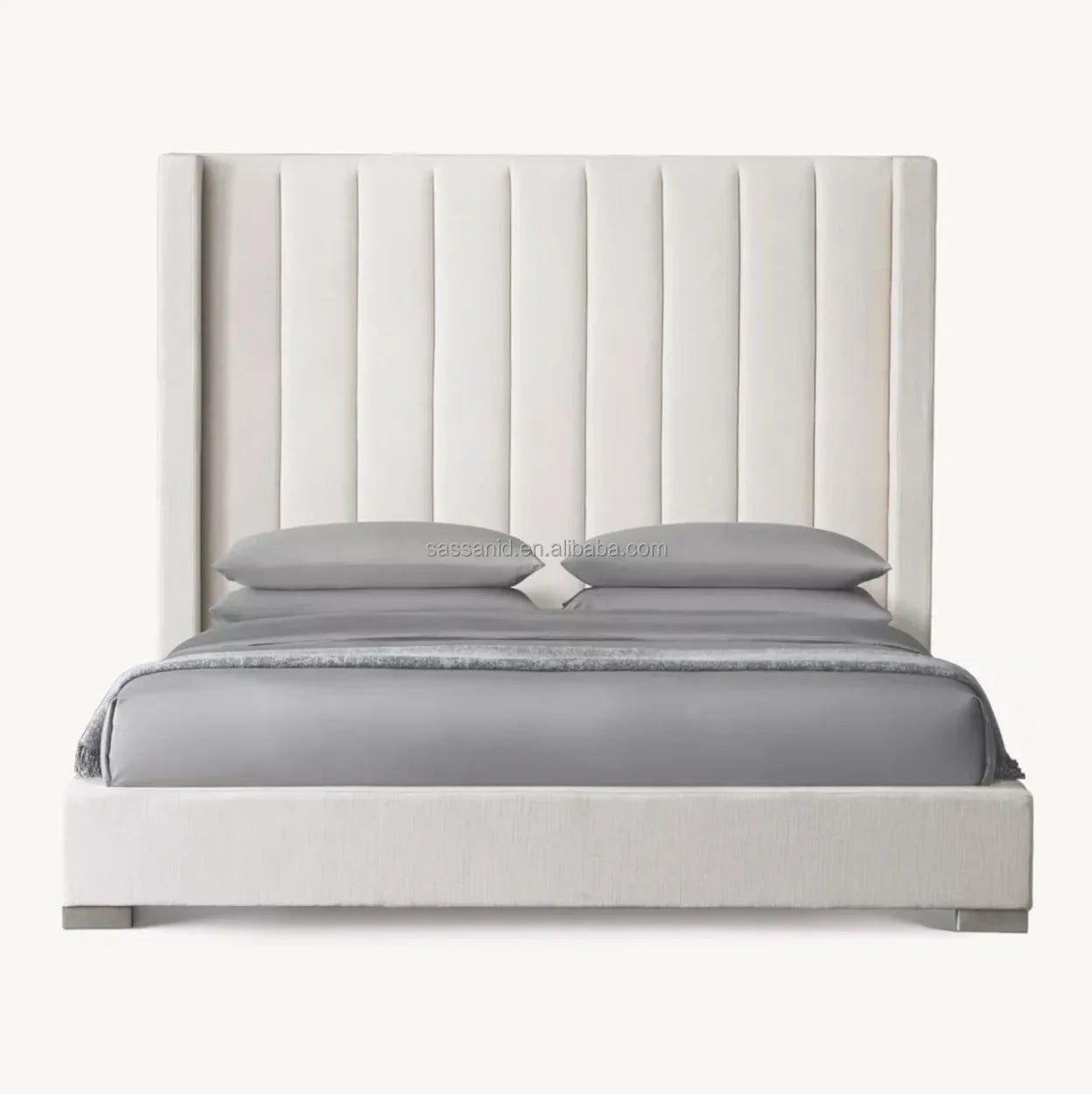 Platform Bed – Vertical Channel Shelter Upholstered Modena Contemporary Statement Piece