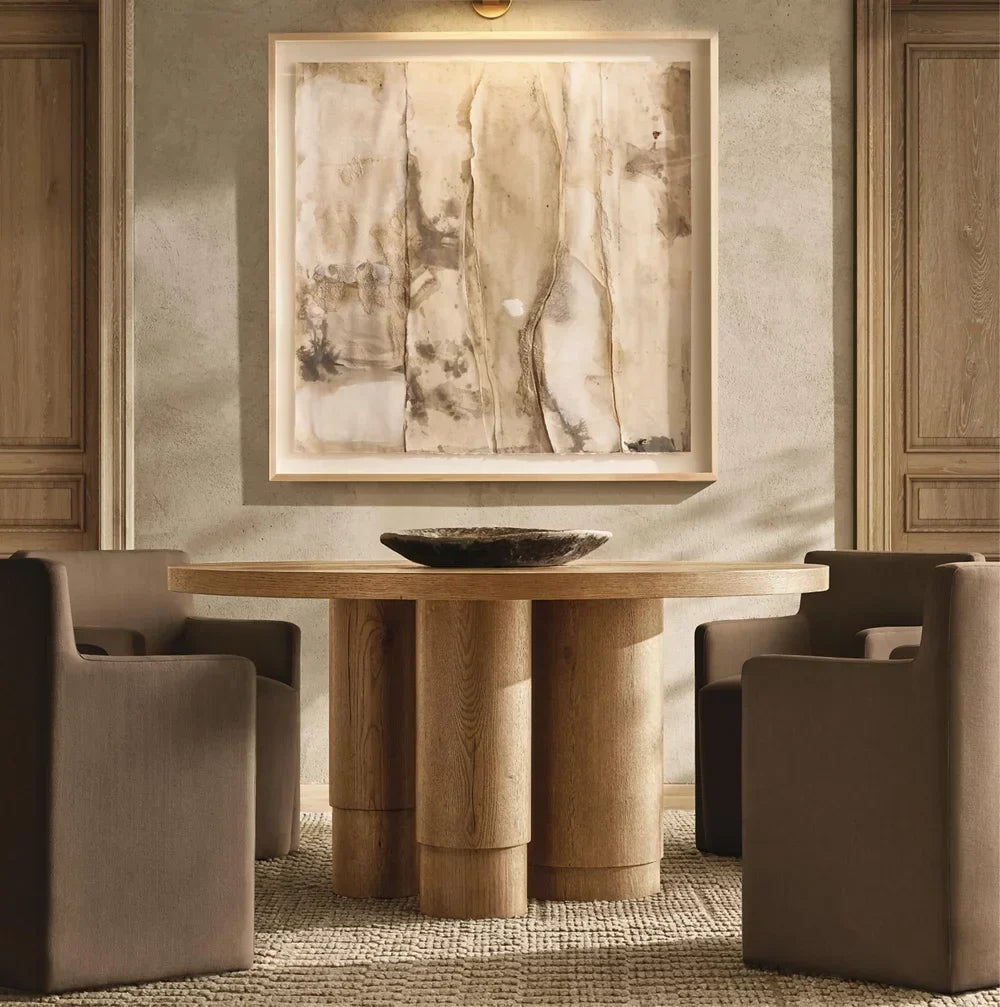 Round Dining Table – French Style Solid Oak Brushed Statement Piece