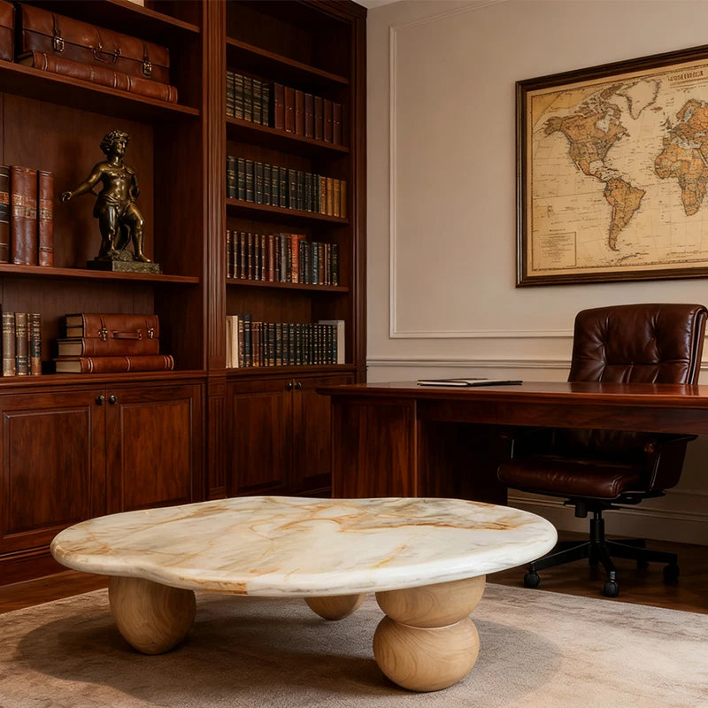 Modern Minimalist Marble Coffee Table Solid Wood Legs Luxury Italian Style