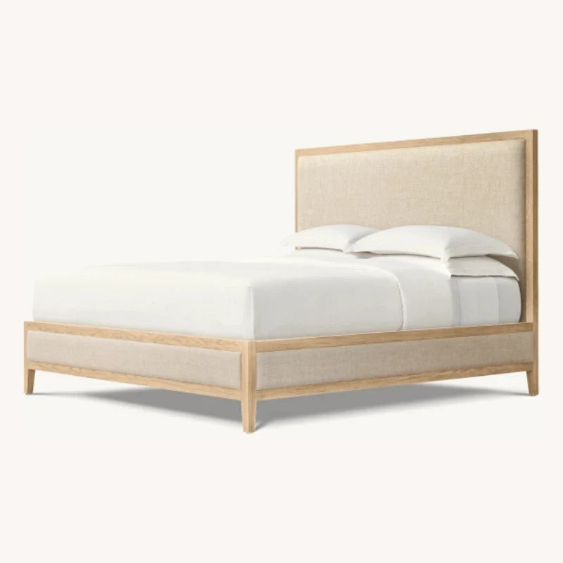 American Retro Fabric Panel Bed – Solid Wood Contemporary Statement Piece