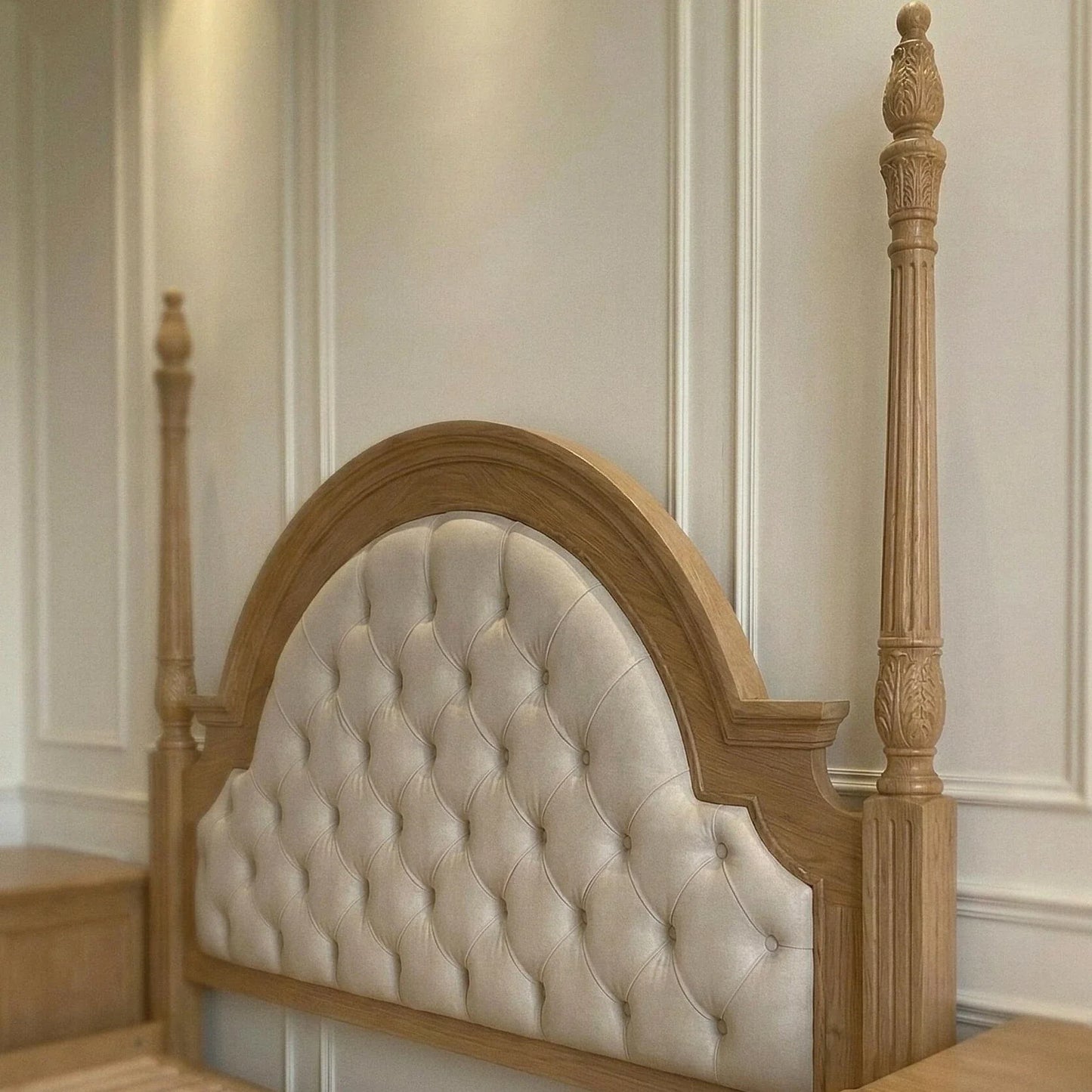 Four-Poster Bed – French Retro Solid Birch Antique Statement Piece | 26-26