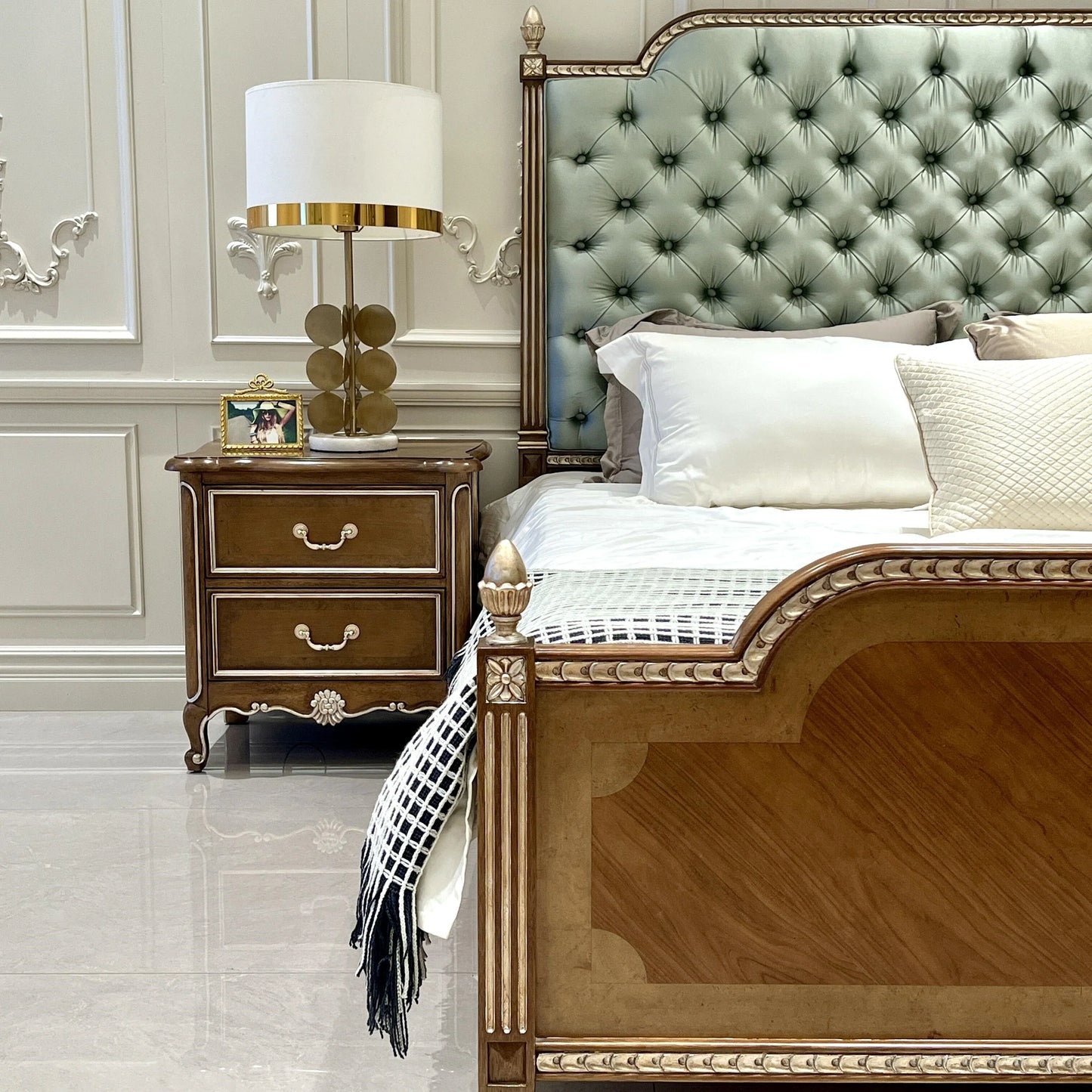 French Platform Bed – Upholstered Solid Birch Luxury Statement Piece | 26-170