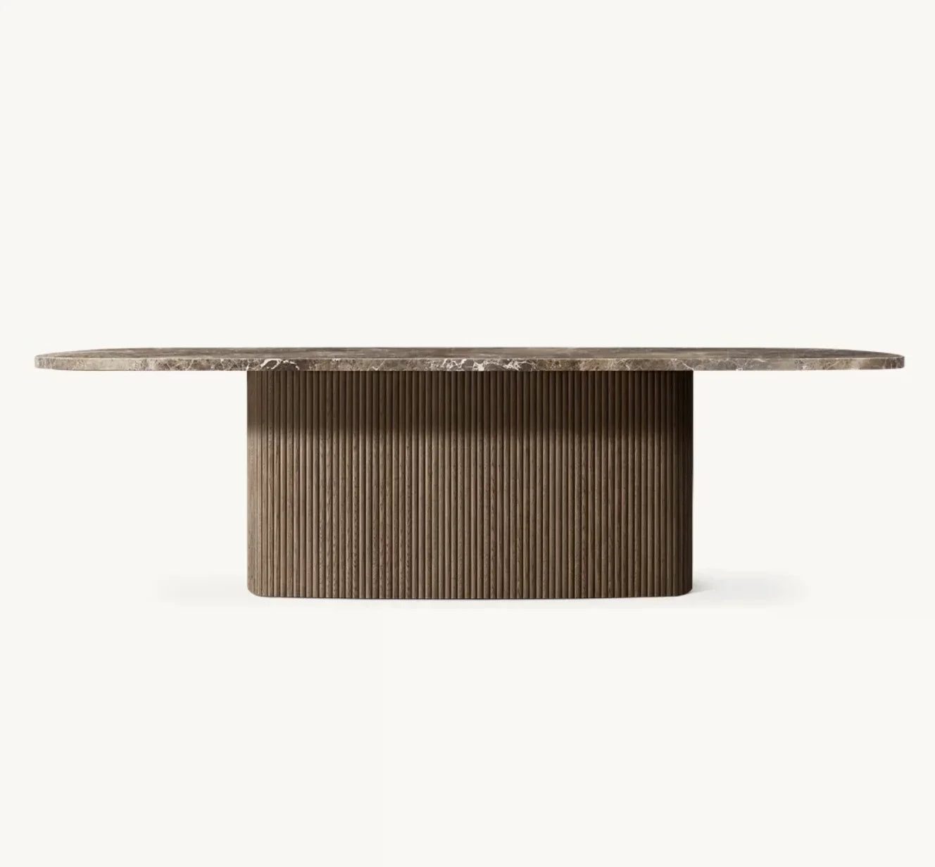 Contemporary Pedestal Dining Table – Spanish Emperador Marble and Oak