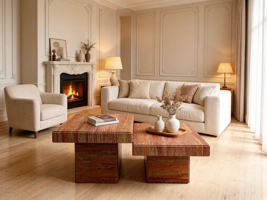 Luxury Square Natural Red Marble Coffee Table Modern Italian Style for Villa