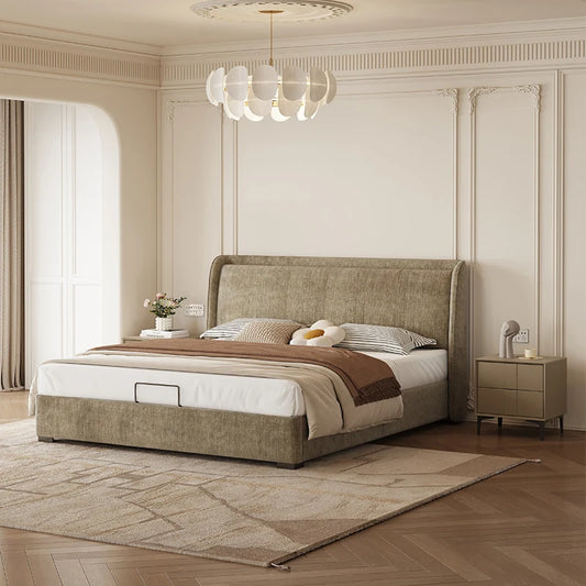 Luxury Upholstered Fabric Solid Wood Bed Modern Italian Style for Villa