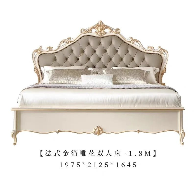French Provincial Carved Solid Wood Bed – Luxury Gold Statement Piece | 18-1921
