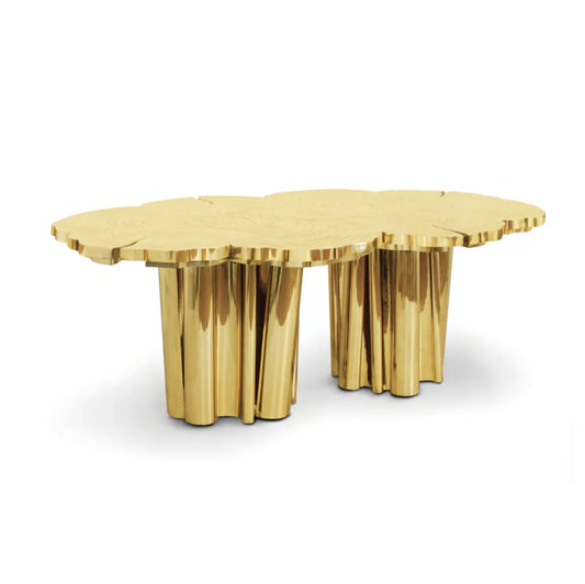 Dining Table – Hand-Crafted Brass Texture Metal Statement Piece