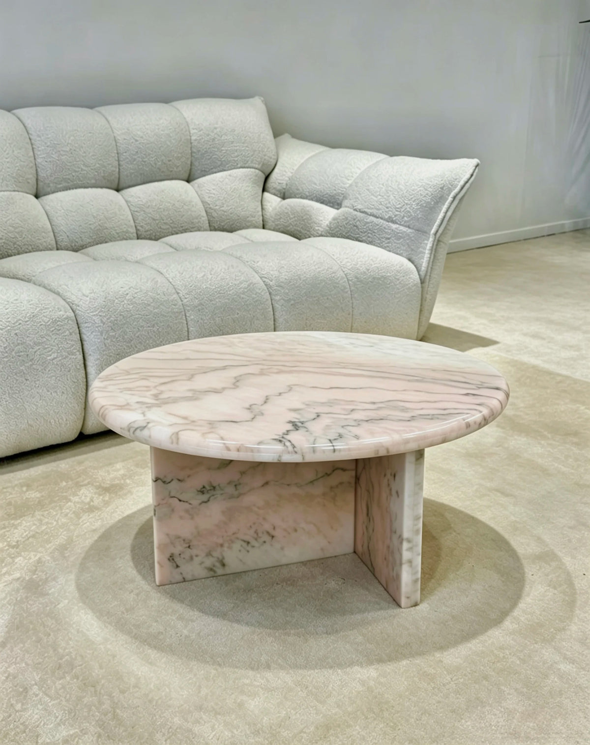Luxury Round Smoke Pink Marble Coffee Table Modern Italian Style for Villa
