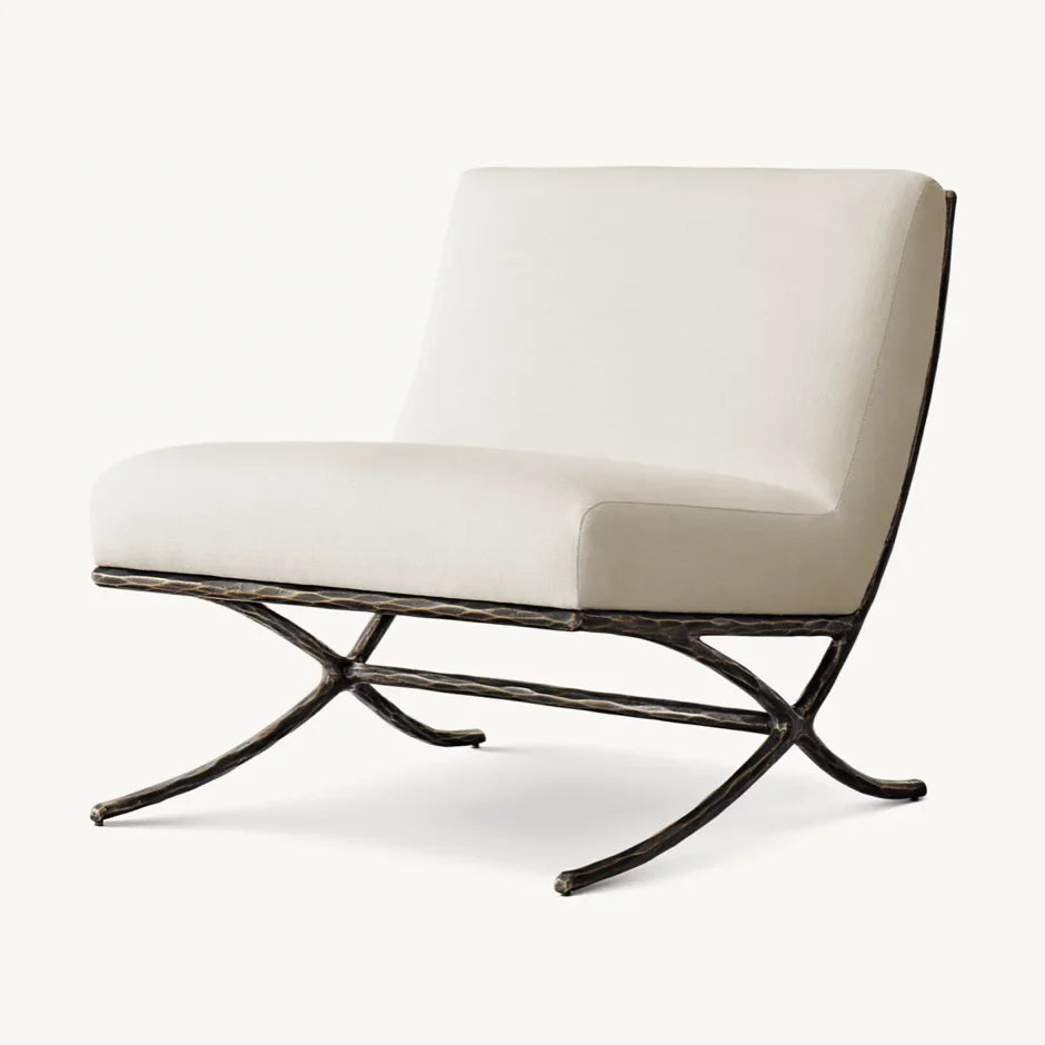 Slipper Chair – Geometric X-Base – Solid Oak and Steel – Artisan Midcentury Modern