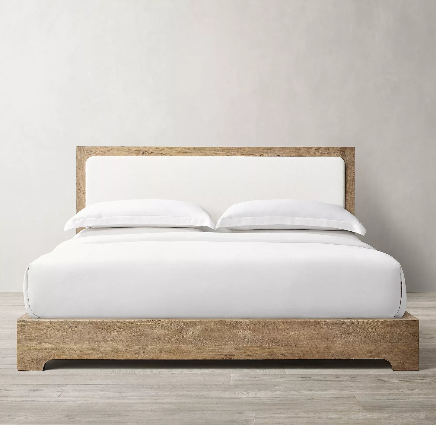 Cloud Platform Bed – Low-Profile Slipcovered Design in Aged Oak | 1600680589595