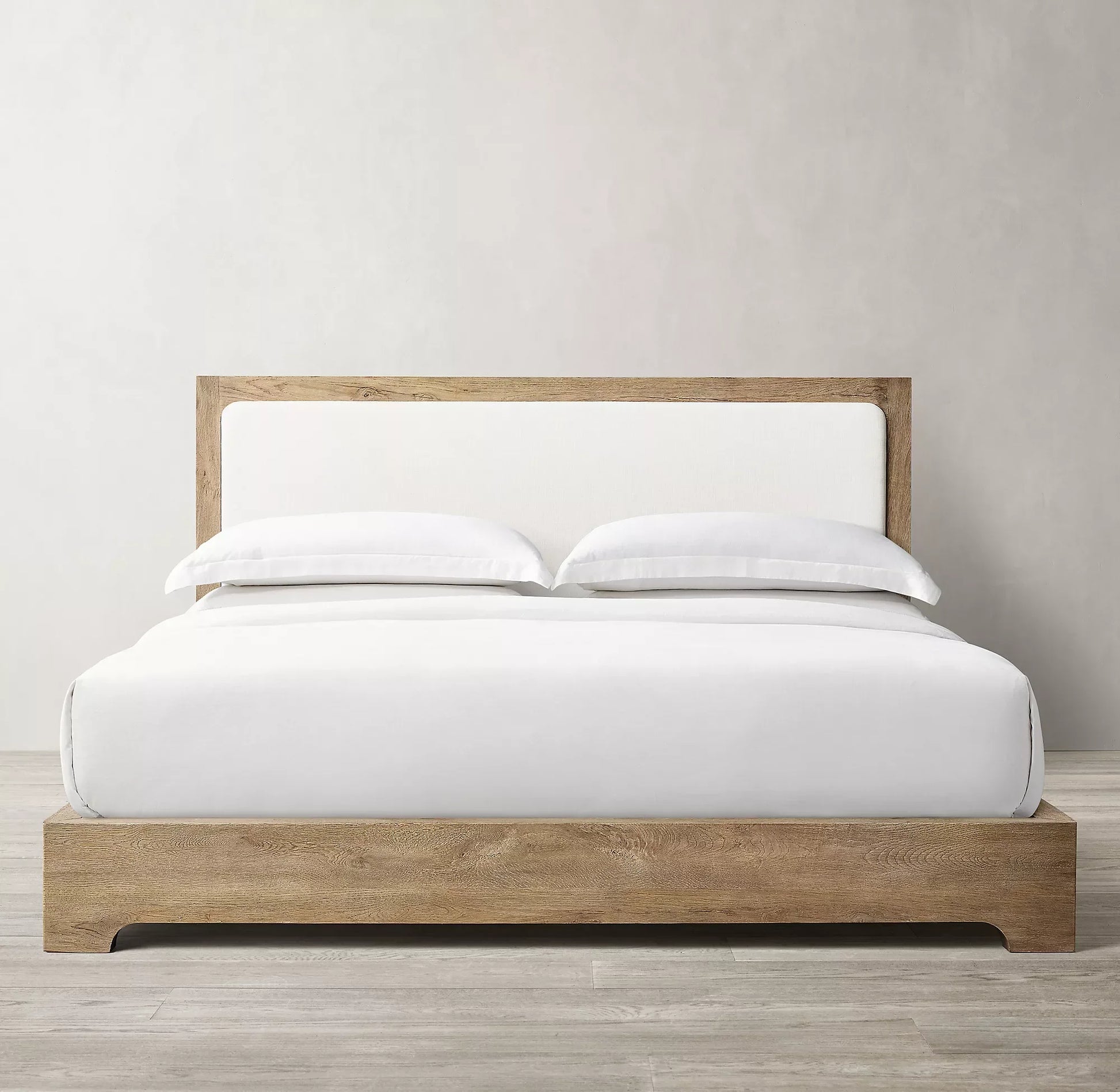 Cloud Platform Bed – Low-Profile Slipcovered Design in Aged Oak | 1600680589595