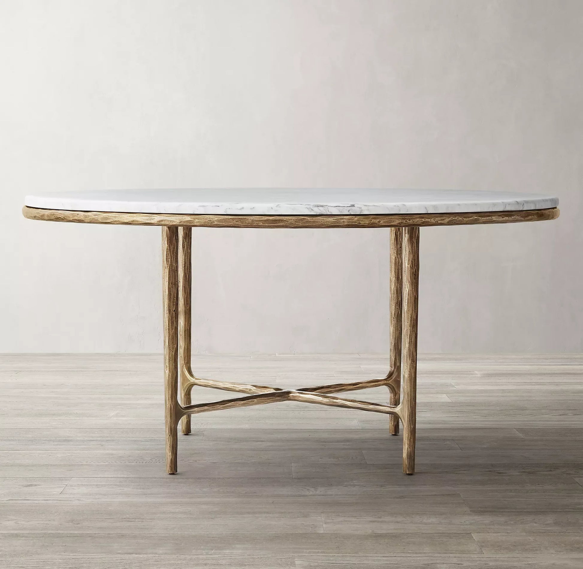 Antique Brass Round Dining Table – Hand Forged Marble Top Statement Piece