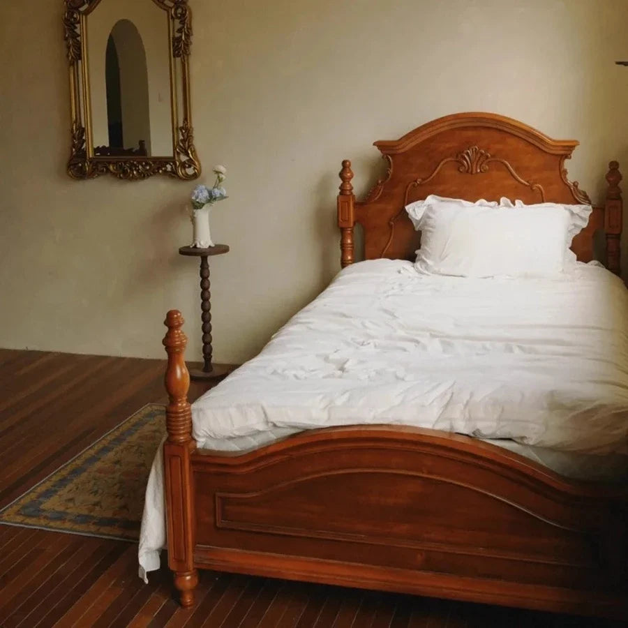 Retro Solid Wood Palace Bed – Birch Timber Statement Piece