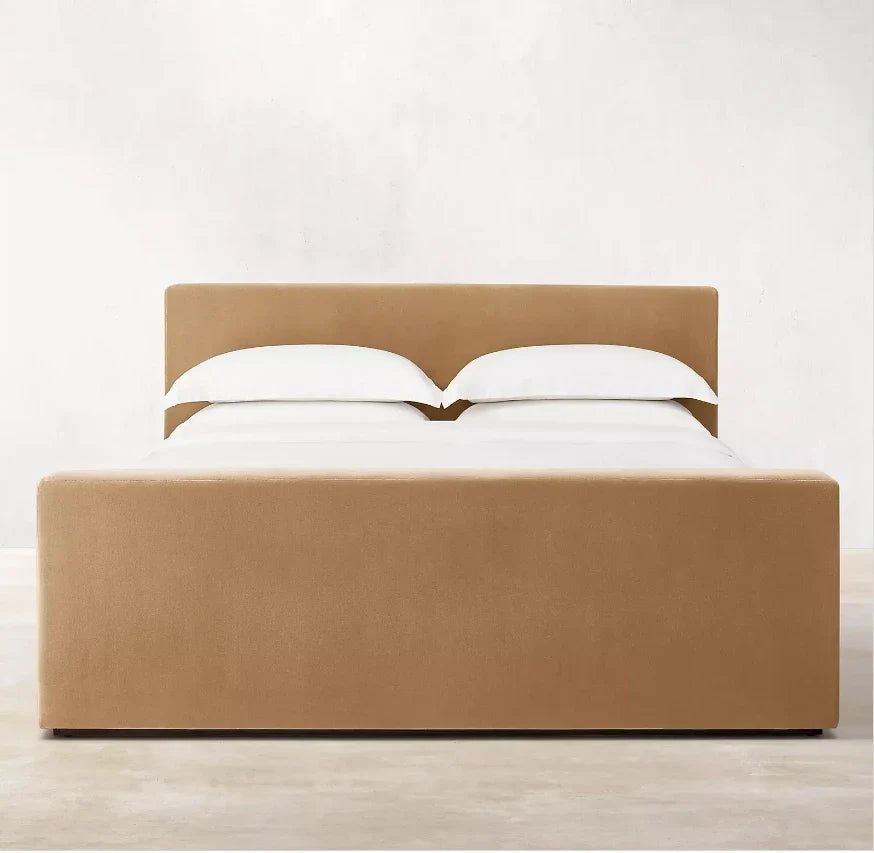 Contemporary Fabric Panel Platform Bed – Slipcovered Luxury Bedroom Statement Piece