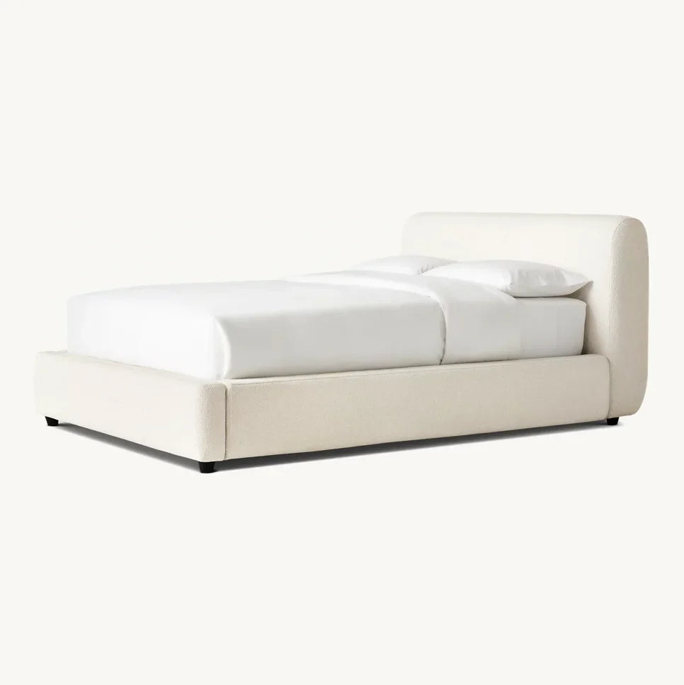 Upholstered Platform Bed – Low-Profile Bouclé Design – Contemporary Statement Piece