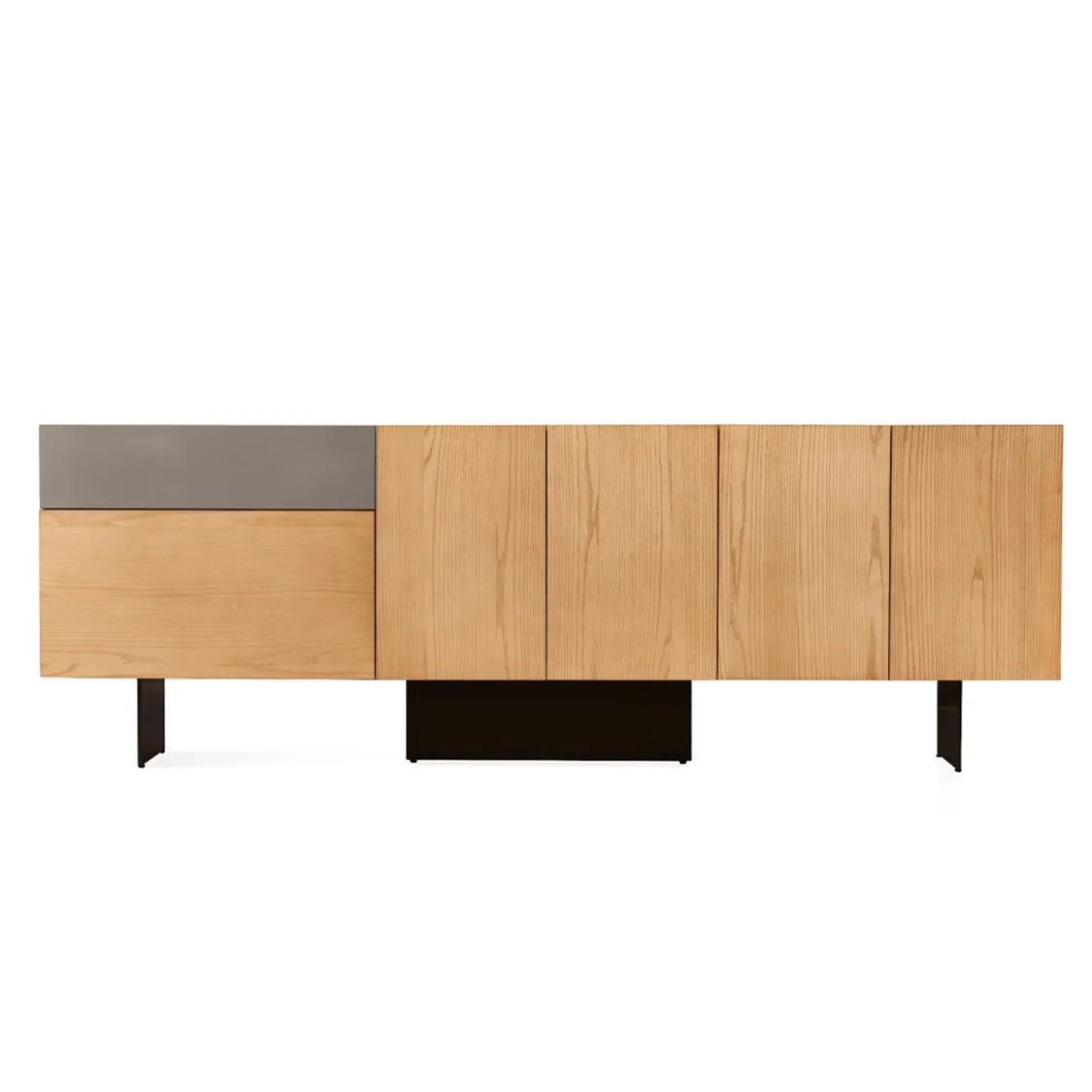 Natural Ash Wood Veneer Minimalist Dresser with Metal Frame