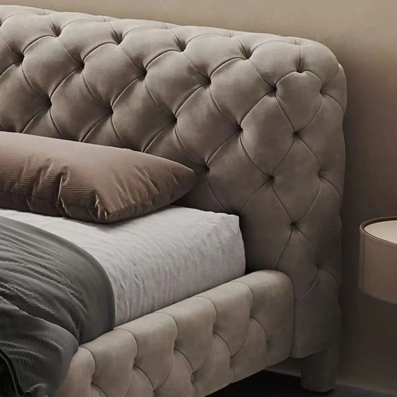 Upholstered Minimalist Bed – Velvet Rice White Italian Statement Piece