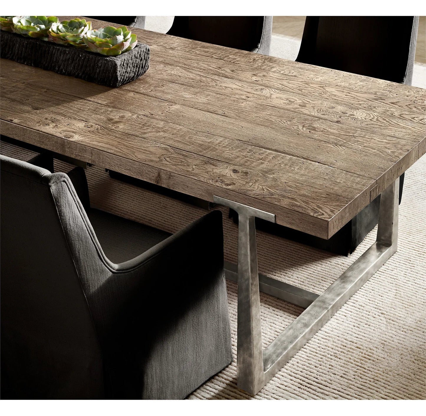 Dining Table T‑Brace Rectangular Extension Waxed Grey Oak Luxury