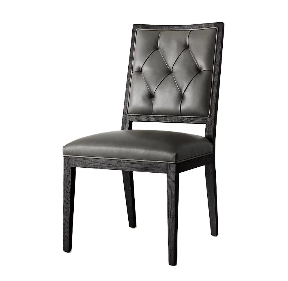 Tufted Leather Dining Chair – Solid Oak Mid-Century Statement Piece | 1600417066464