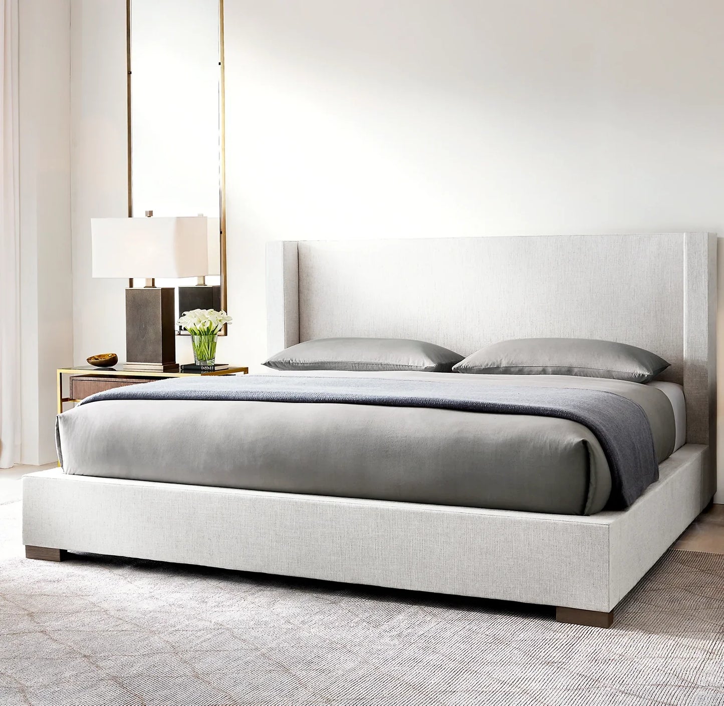 Modern Shelter Platform Bed – Oak & Fabric Italian Designer Statement Piece
