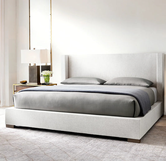Modern Shelter Platform Bed – Oak & Fabric Italian Designer Statement Piece