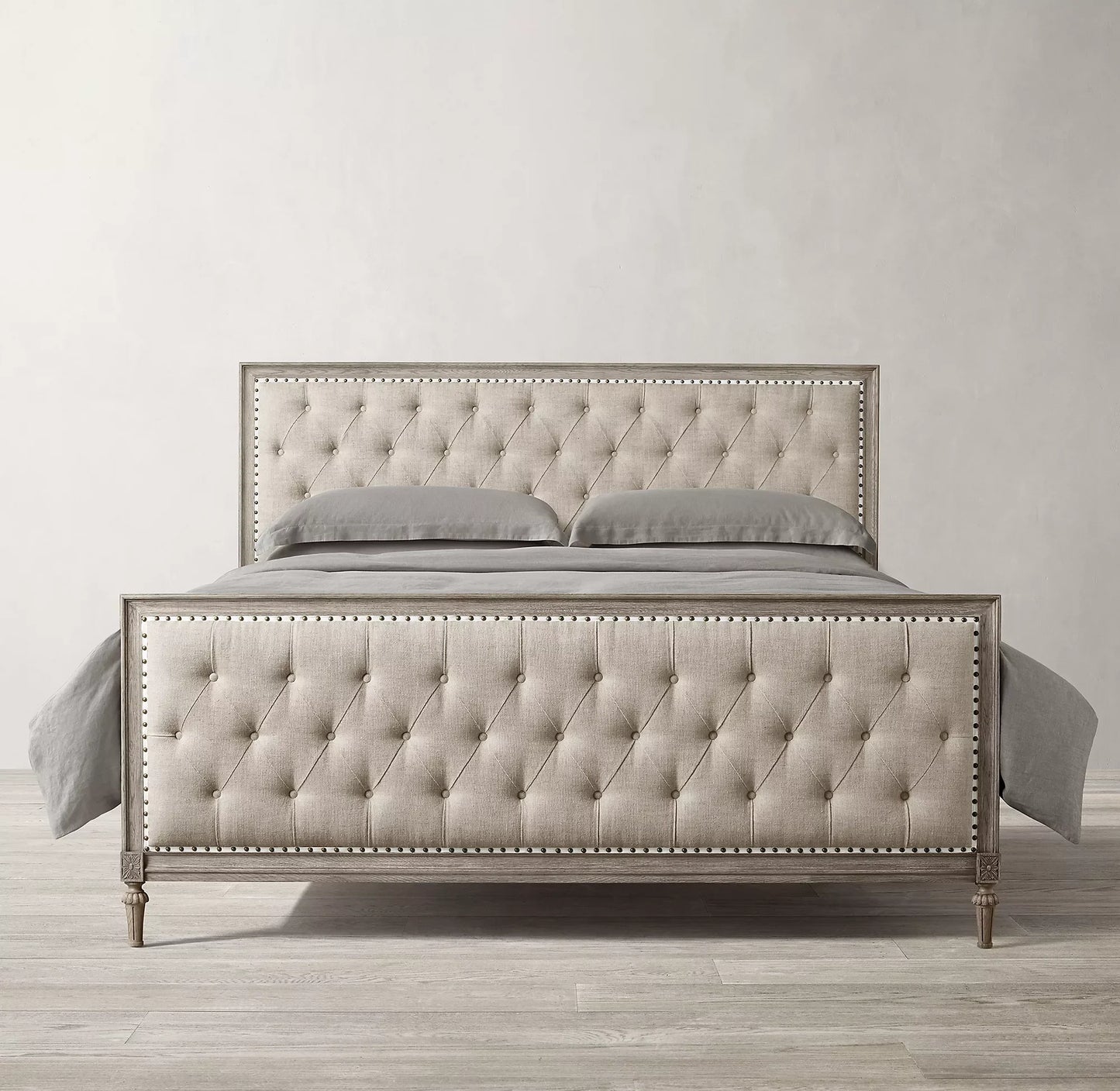 Midcentury French Panel Bed – Diamond-Tufted Wing Design in Oak | 1600681065538