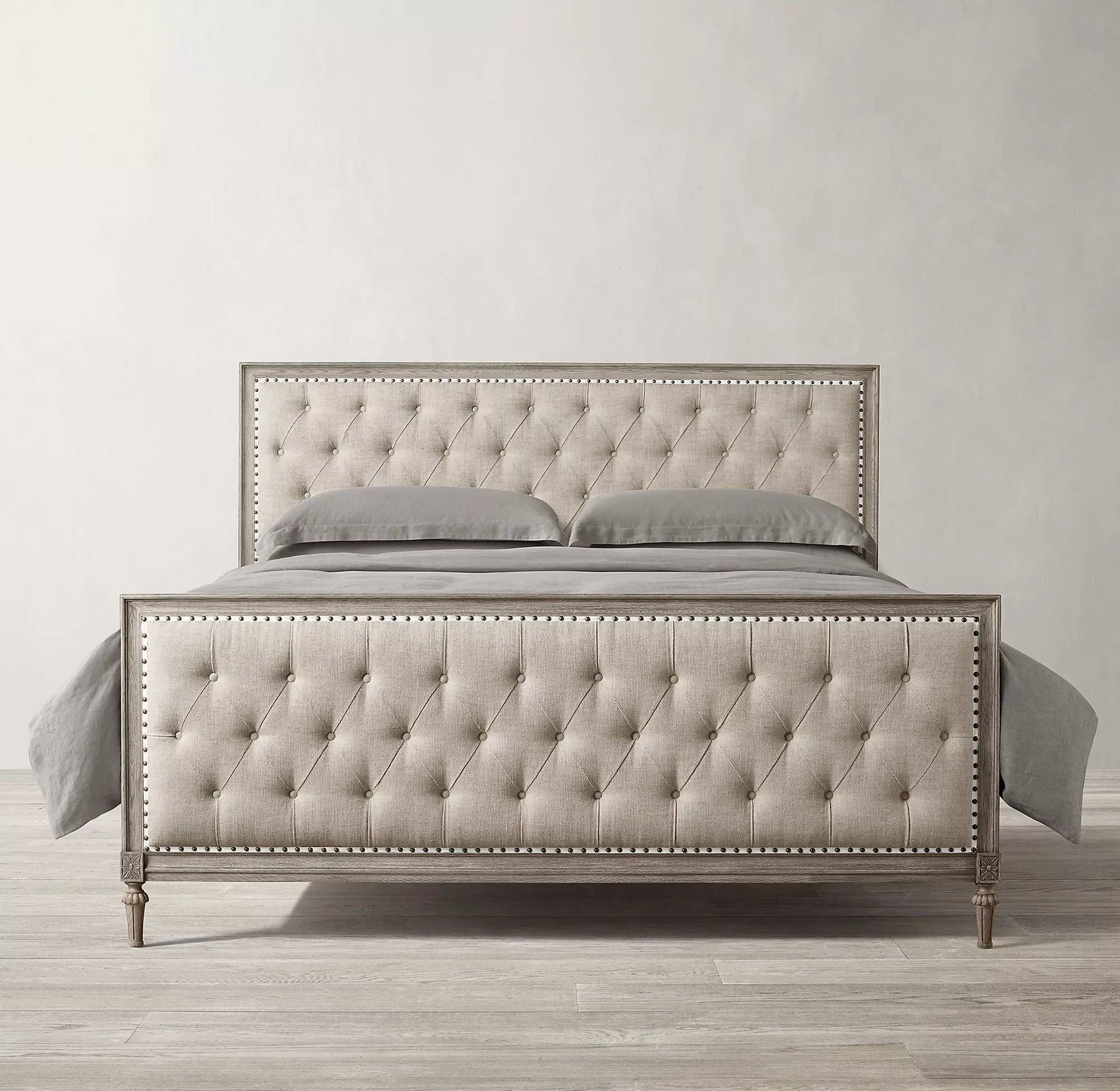 Midcentury French Panel Bed – Diamond-Tufted Wing Design in Oak | 1600681065538
