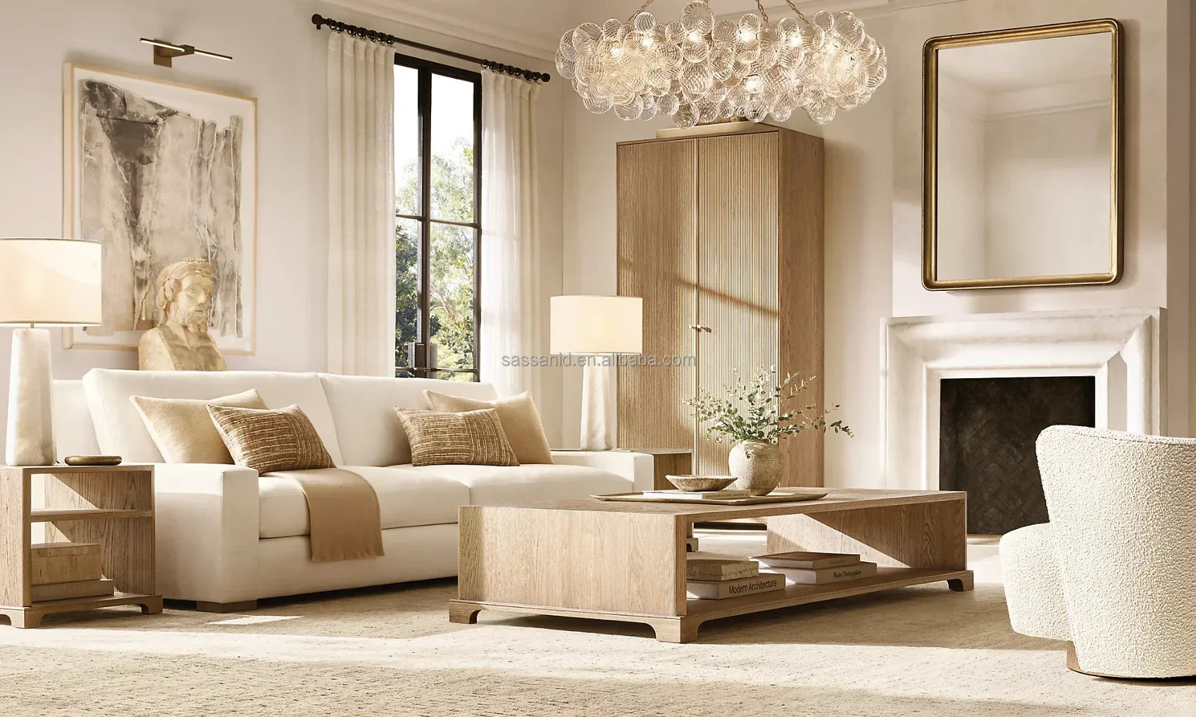 Classic Wing Chair – Performance Bouclé Upholstery with Solid Oak Frame