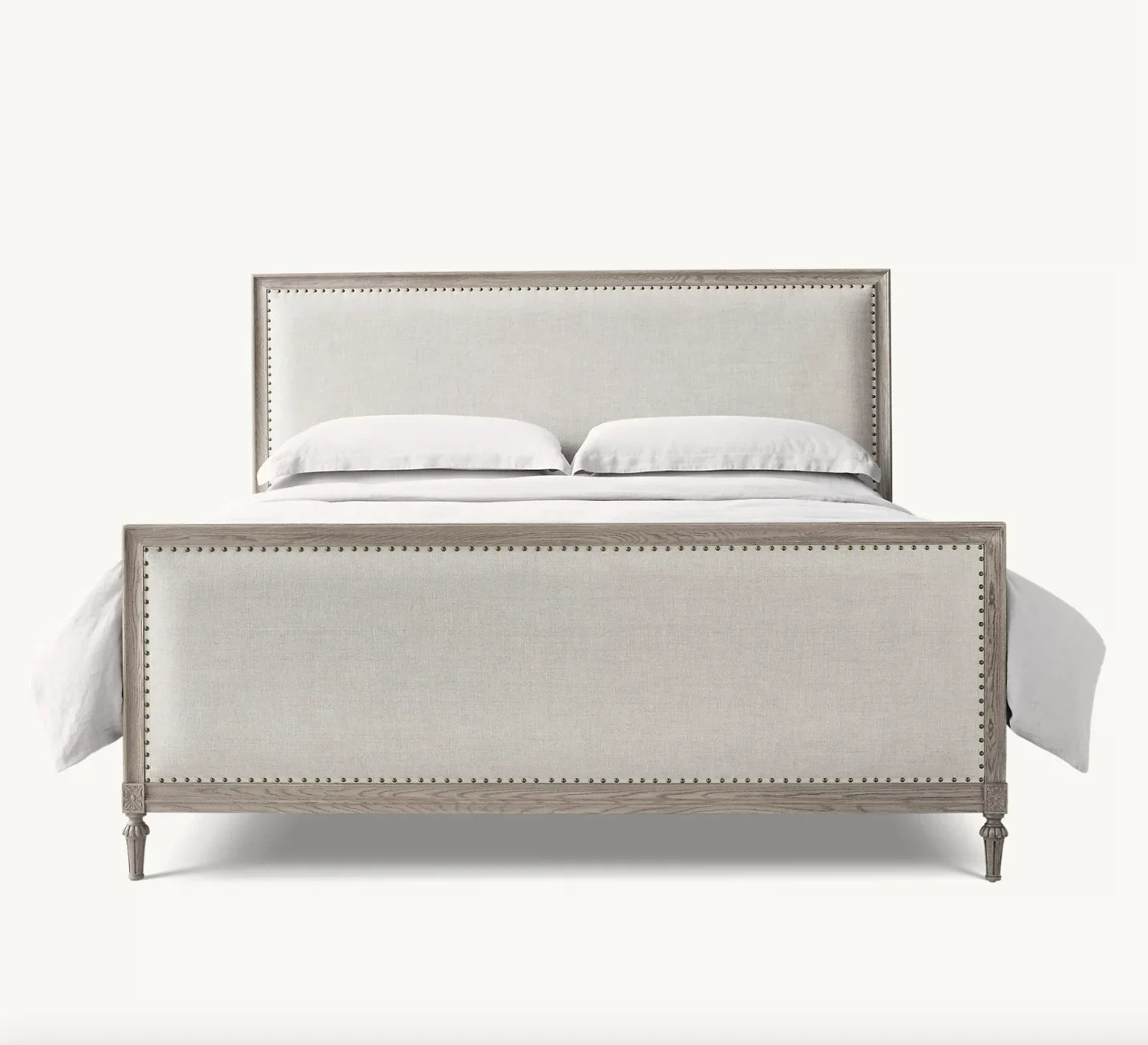 French Antique Maison Fabric Panel Bed – Antiqued Oak Statement Piece