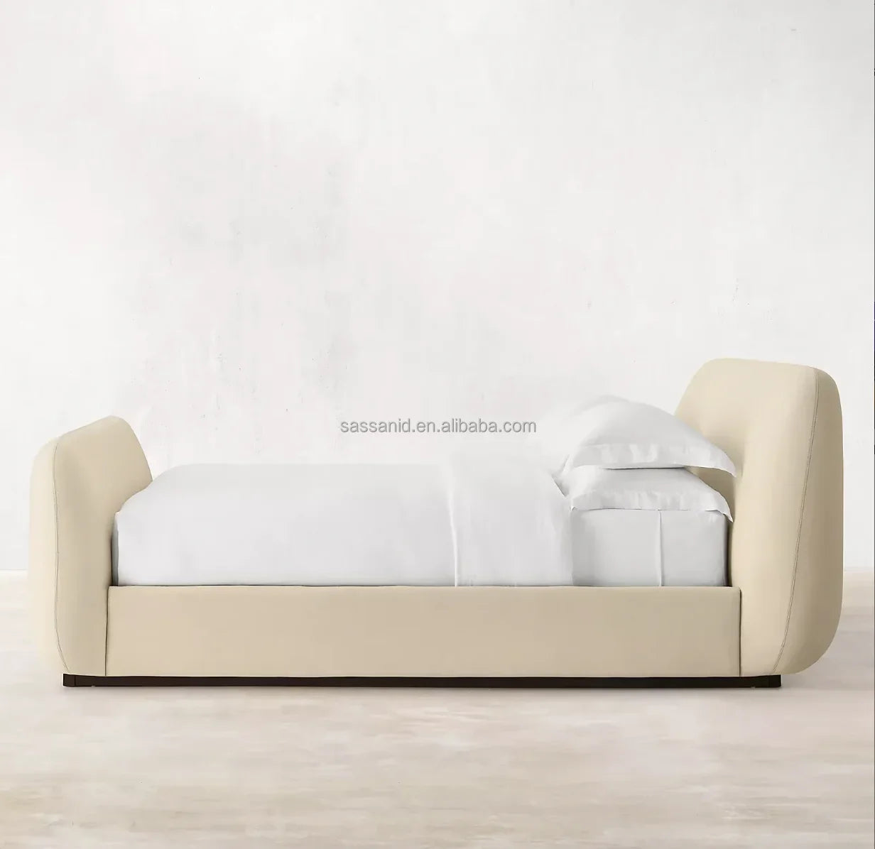 Platform Bed – Contemporary Fabric Panel Oak Statement Piece | 1600654407382