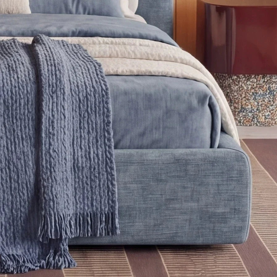 Modern Upholstered Bed – Minimalist Cream Fabric Statement Piece | 26-230