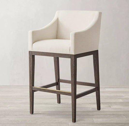 Morgen Slope Arm Bar & Counter Stool – Upholstered Fabric Oak Frame Statement Piece