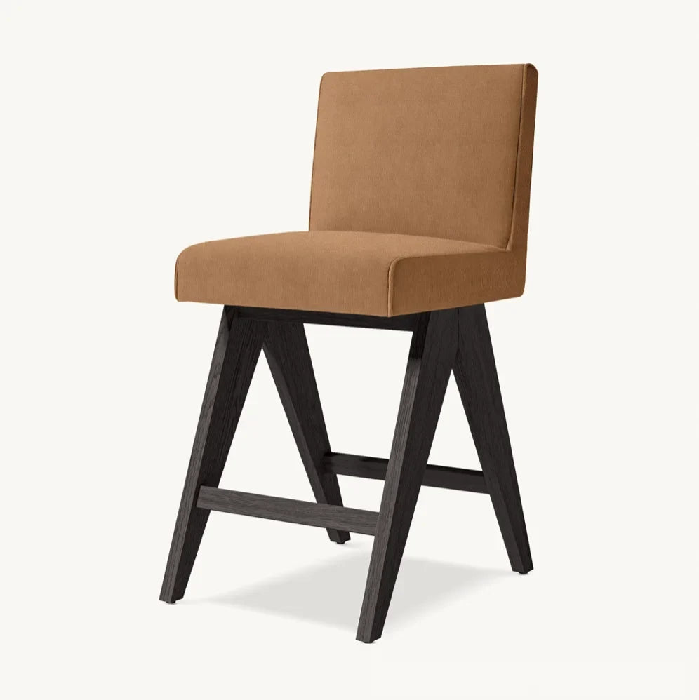 Mid-Century Modern Solid Oak Bar & Counter Stool – European Designer Sculptural Seating | 1601035001139