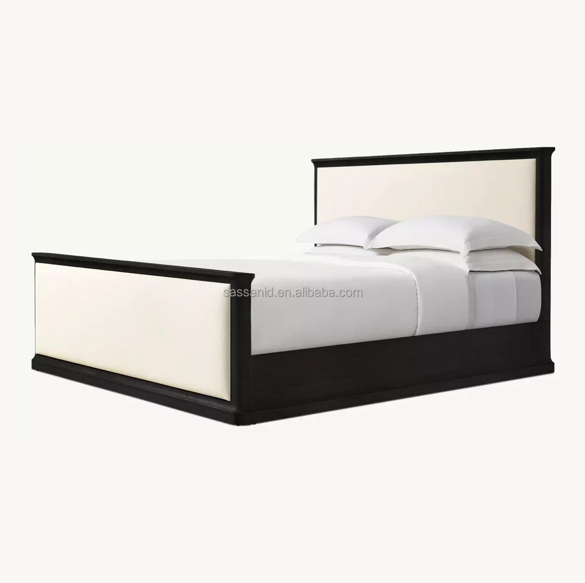 Baron Fabric Panel Bed – Classical Roma Architecture Design in Oak and Upholstery – Luxury Bedroom Statement Piece