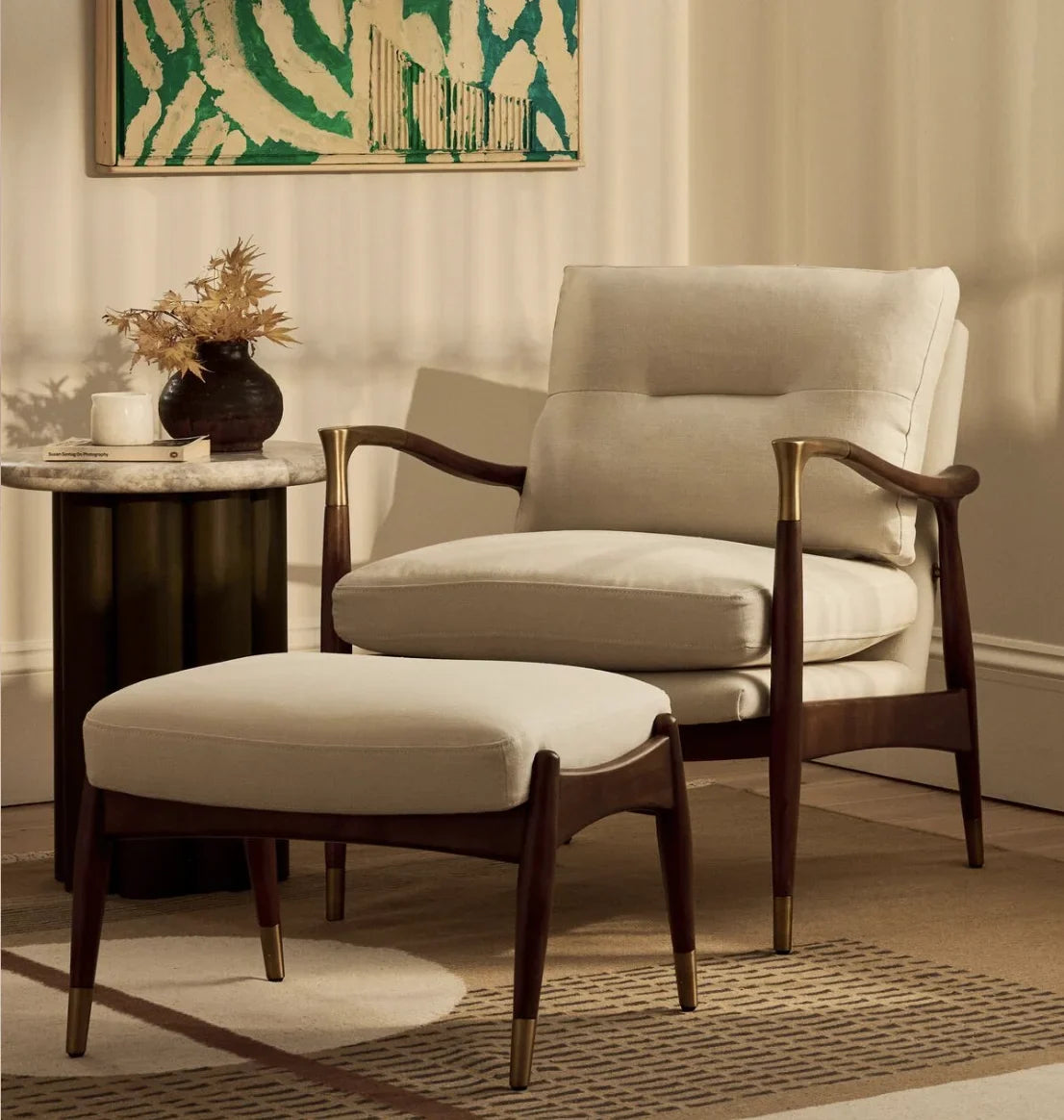 Theodore Mid-Century Tufted Armchair – Solid Oak Statement Piece