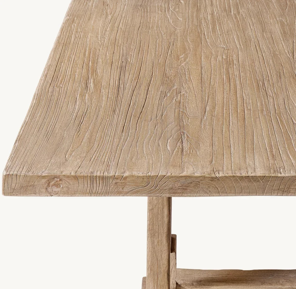 Sawhorse Dining Table – Reclaimed Elm Timber – Luxury Statement Piece