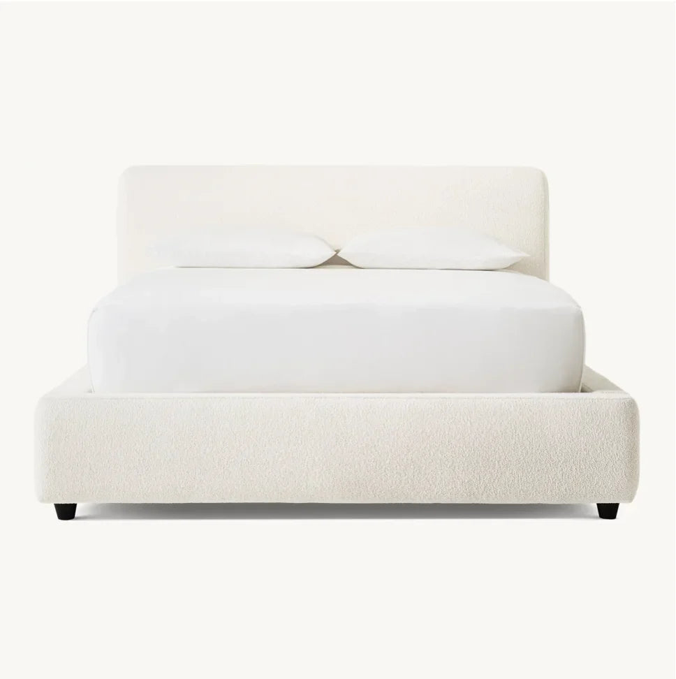Upholstered Platform Bed – Low-Profile Bouclé Design – Contemporary Statement Piece