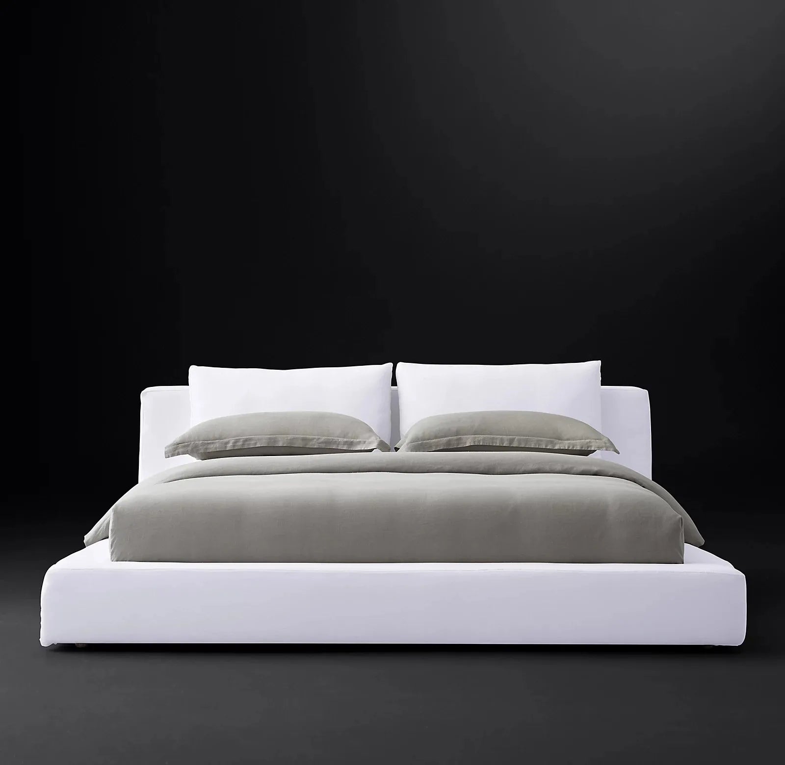 Slipcovered Platform Bed – Tufted Linen & Velvet European Designer Statement Piece
