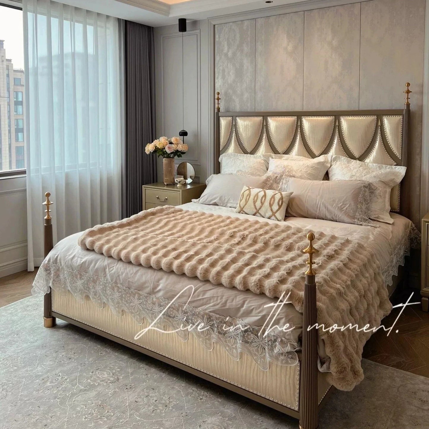American Retro Solid Wood Bed – Upholstered Birch Platform Statement Piece | 26-72