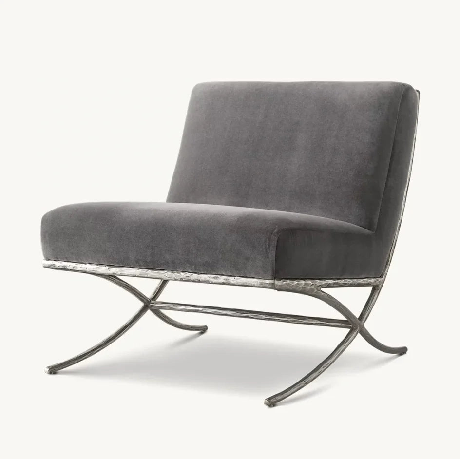 Slipper Chair – Geometric X-Base – Solid Oak and Steel – Artisan Midcentury Modern