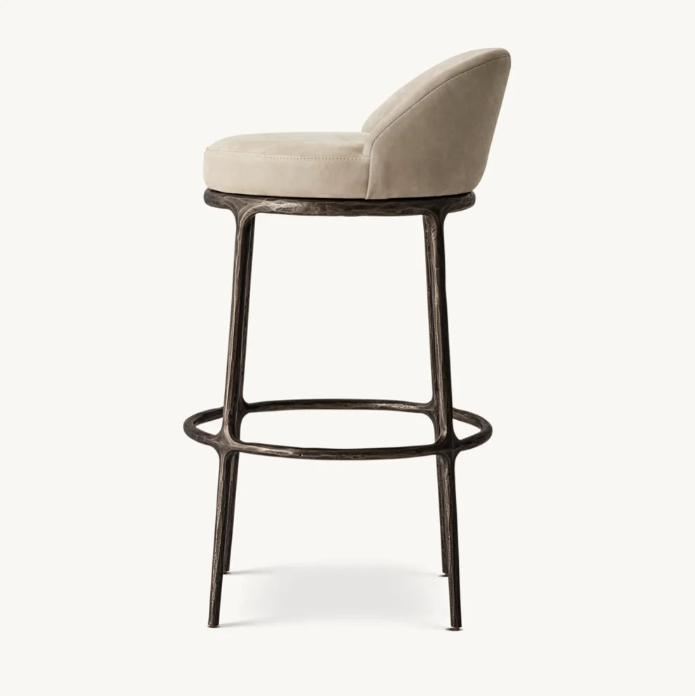 French Contemporary Swivel Bar Stool – Hand-Forged Metal Base | 1601000697333