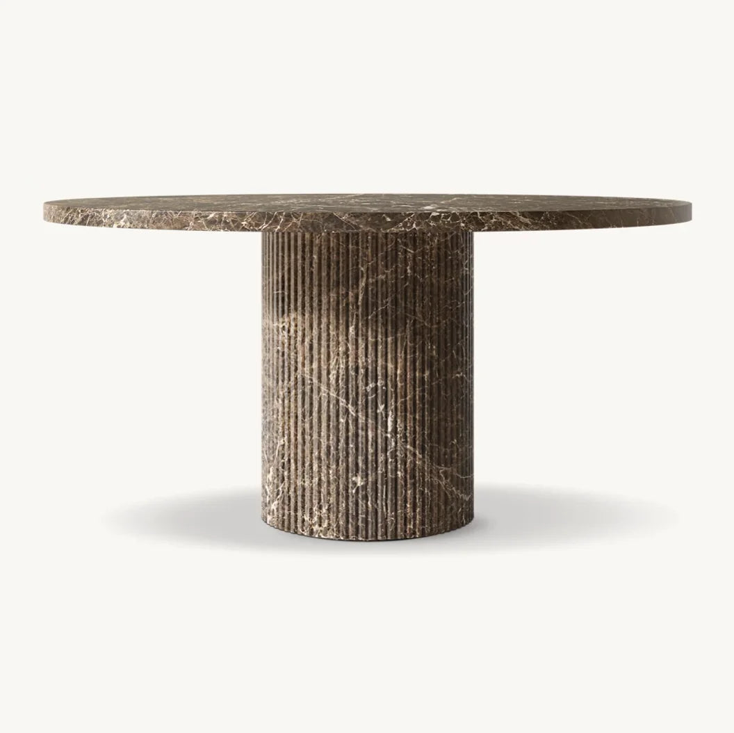 Byron Round Travertine Dining Table – Sculptural Italian Art Deco Statement Piece