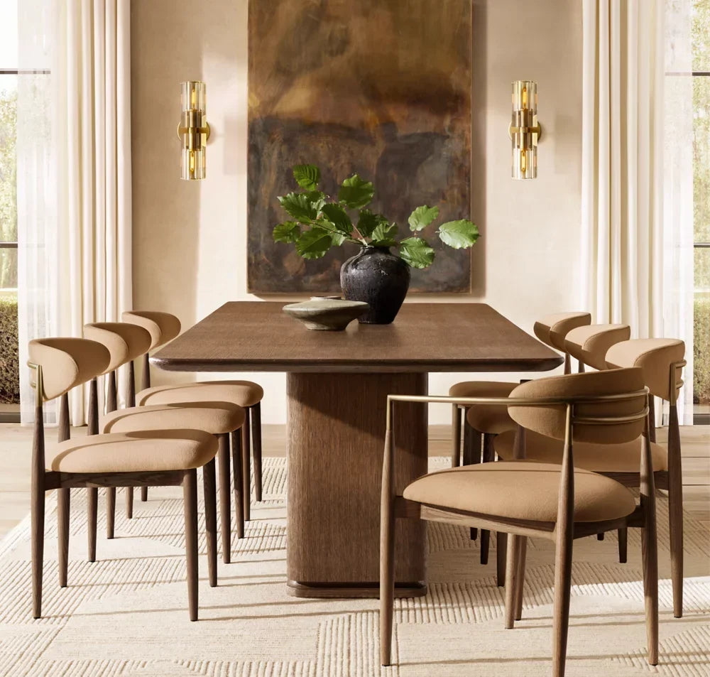 Contemporary Dining Table Set – Brushed Oak Rectangular Design