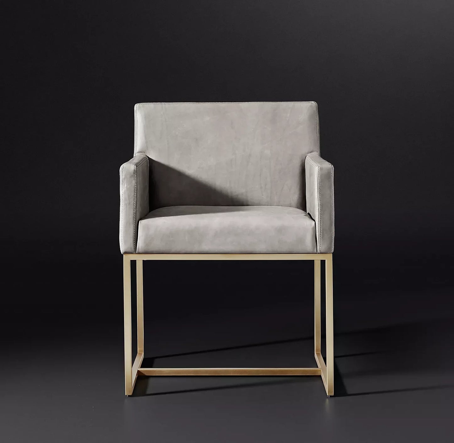 Dining Armchair Emery Track Arms – Leather and Burnished Brass Midcentury Modern Statement Piece | 102119382927
