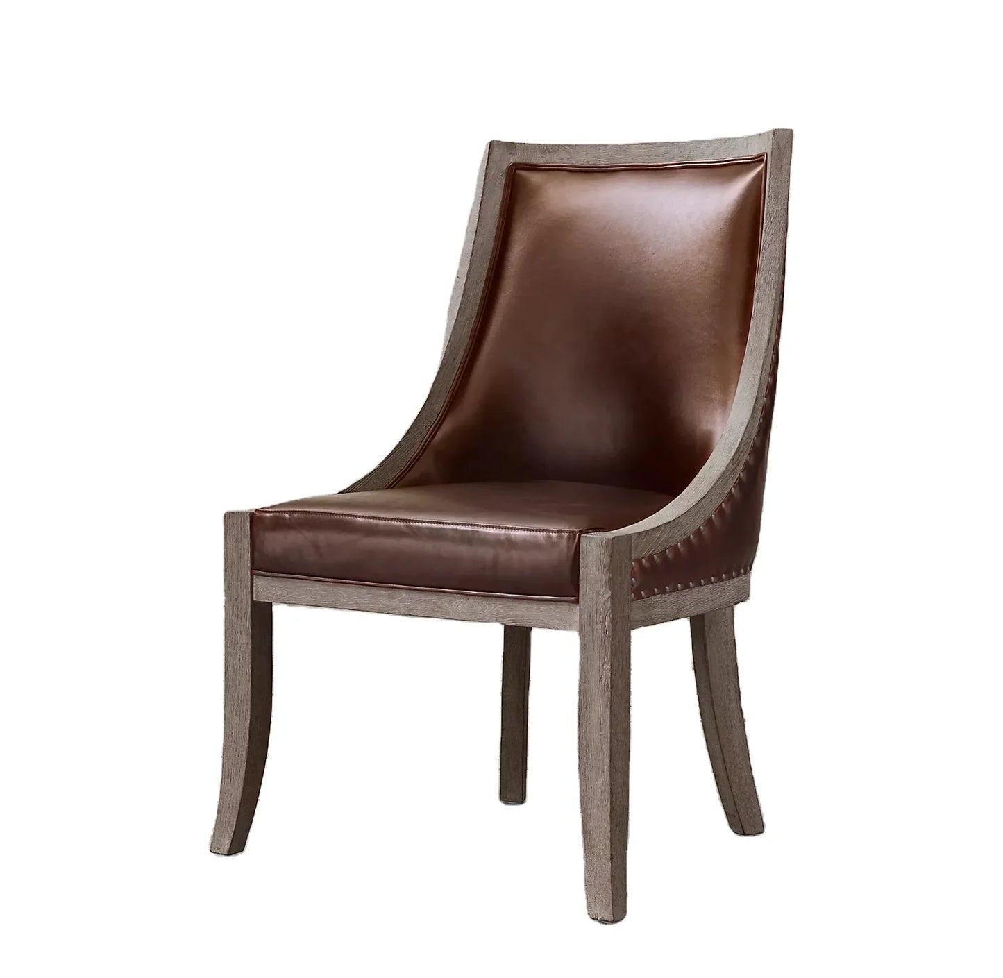 Dining Armchair – French Empire Gondola Leather and Oak Vintage | 1600450446933