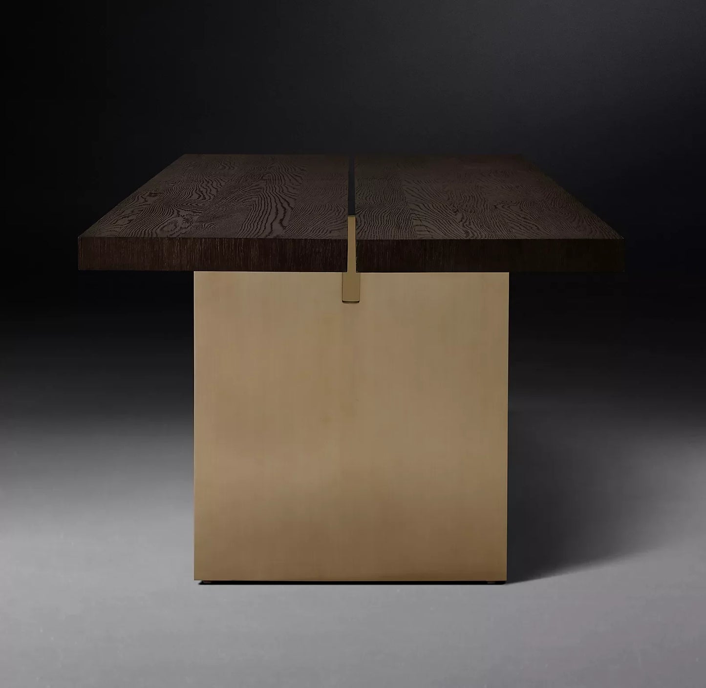 Mid-Century Channel Dining Table 72-96 Inch – Grey Oak and Brushed Pewter – Designer Statement Piece